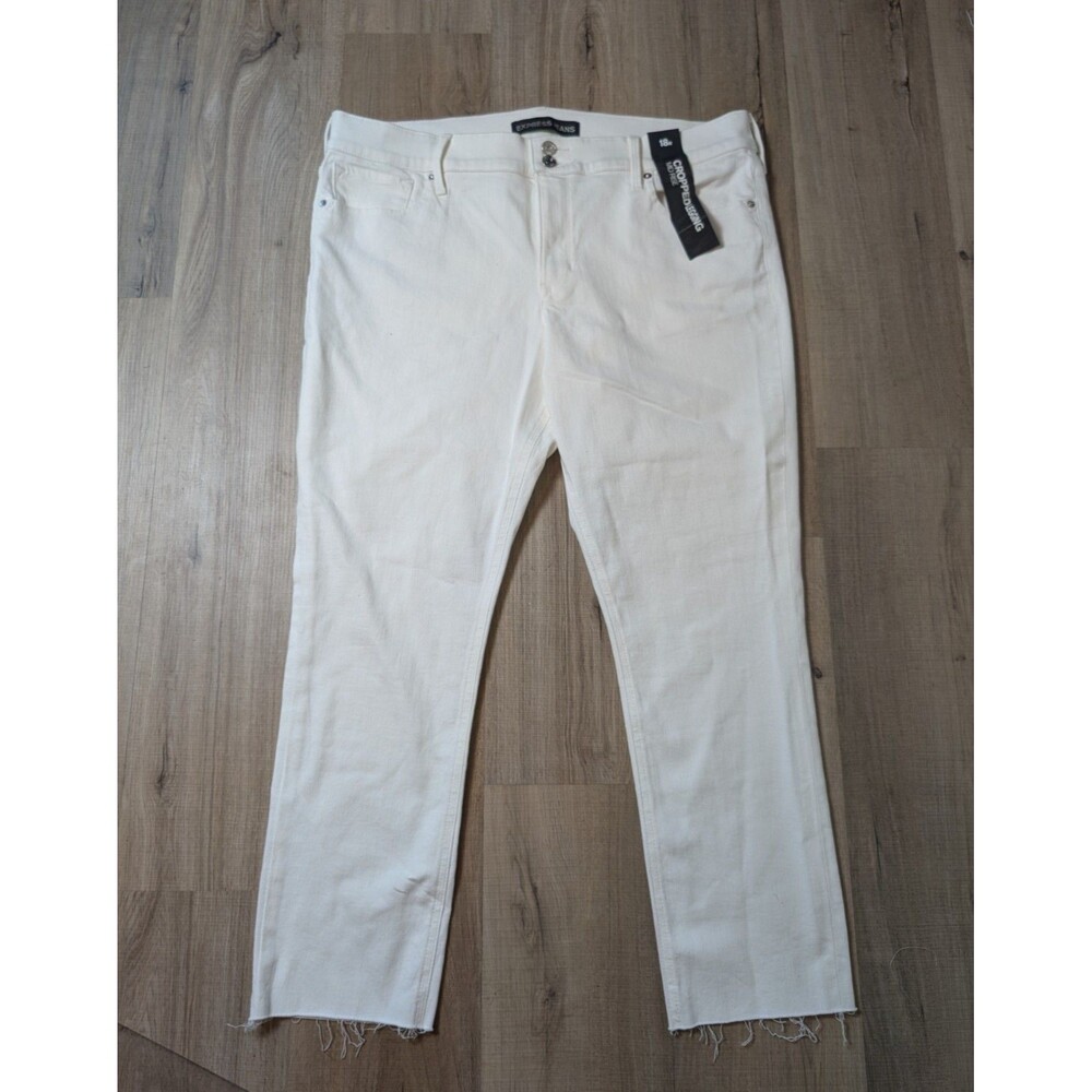 NWT Express Jeans Cropped Legging Plus Size 18 White Mid Rise Stretch $80 Preppy